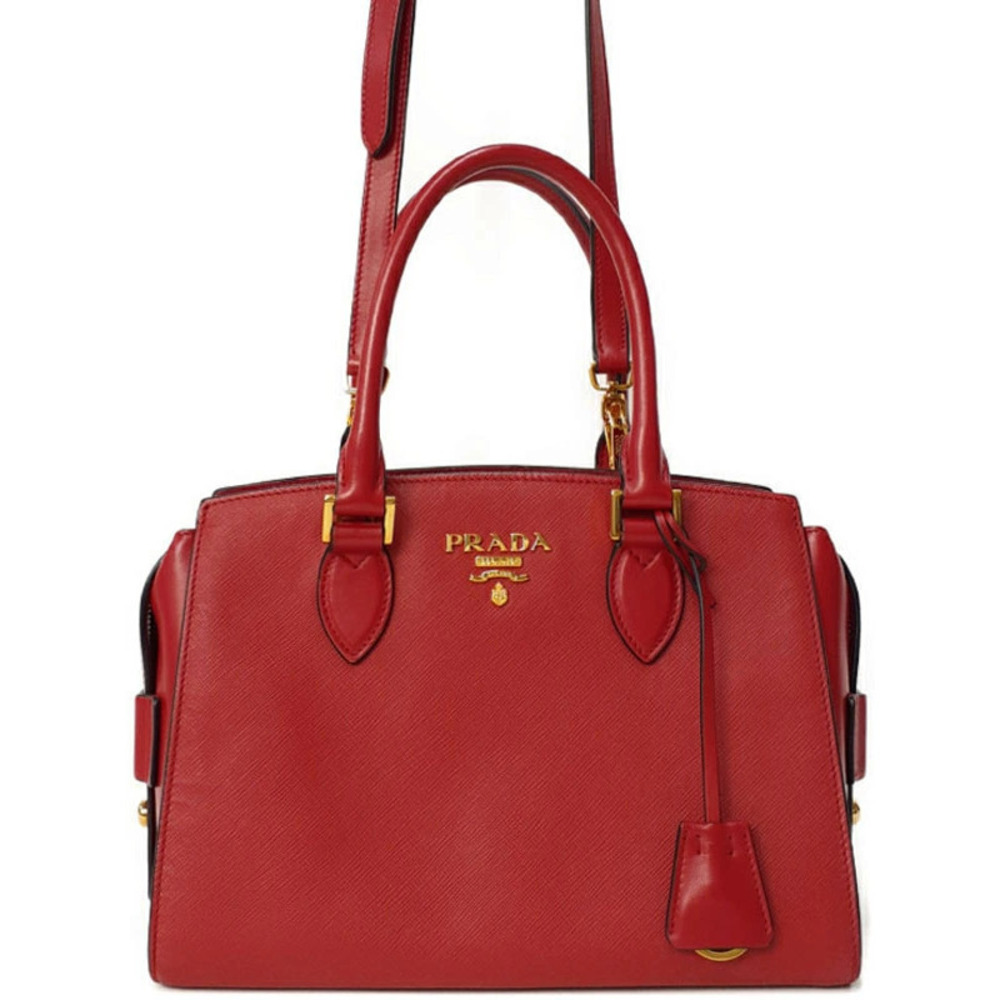 Prada Saffiano Lux convertible 2way handbag Red